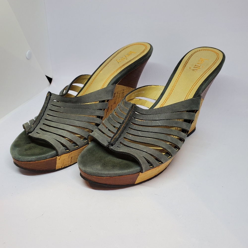 Levity Grey Strappy Suede Wedge Sandals